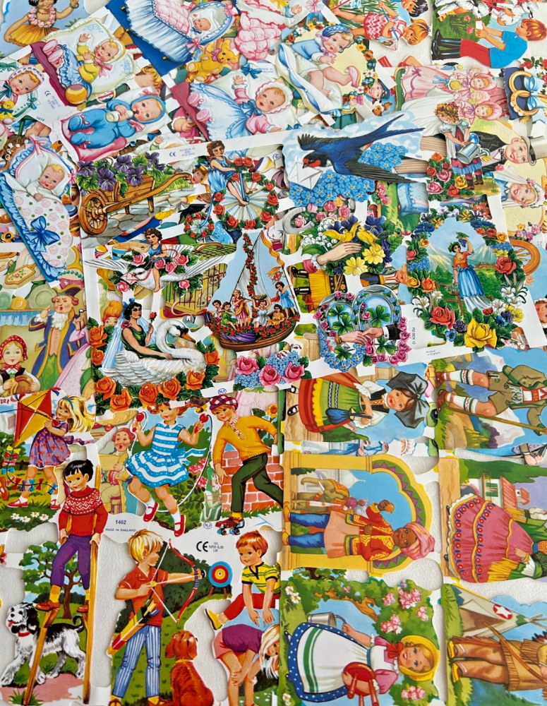 Decoupage lithograph Vintage style Paper scraps x 10 sheets infants childre
