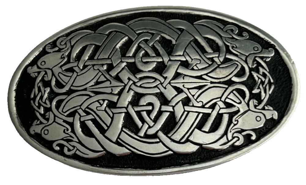 Vintage St Justin entwined dragons pewter 1993 Celtic brooch pin