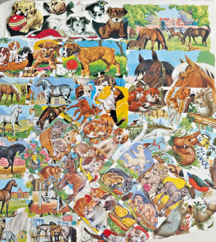 Decoupage lithograph Vintage style Paper scraps x 10 sheets horses puppies cats