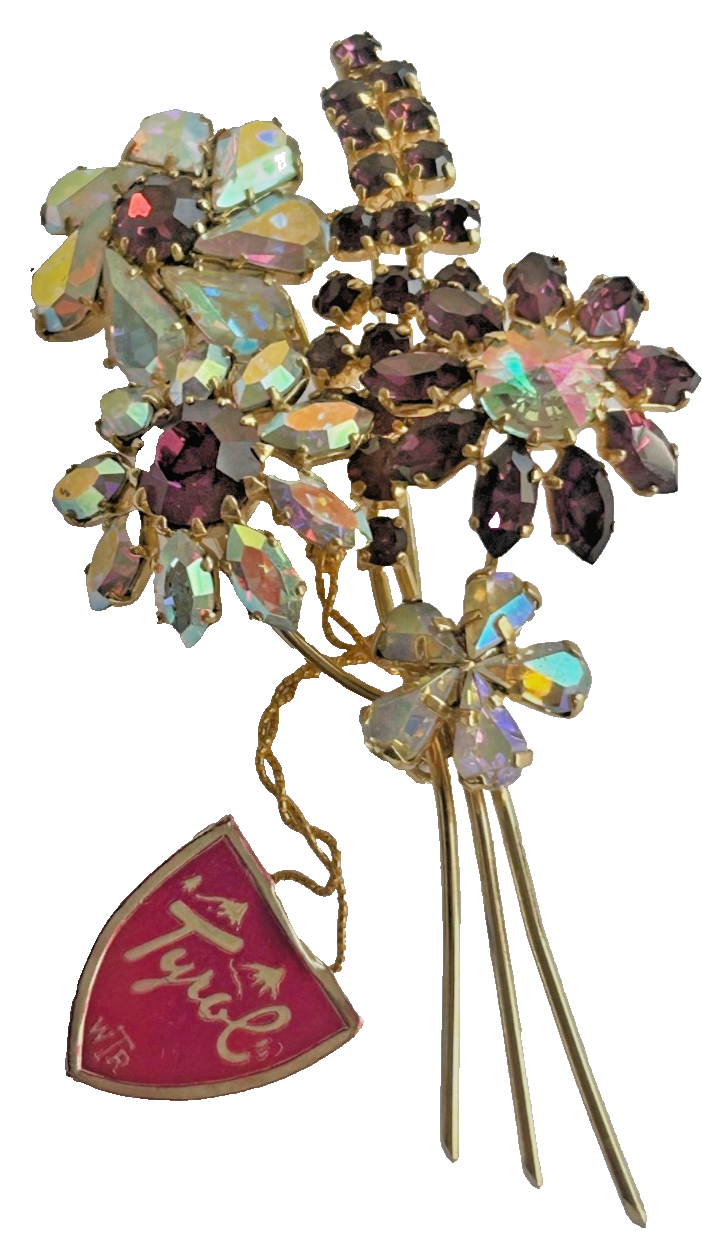 Vintage Aurora Borealis Austrian crystal flower spray Brooch Pin