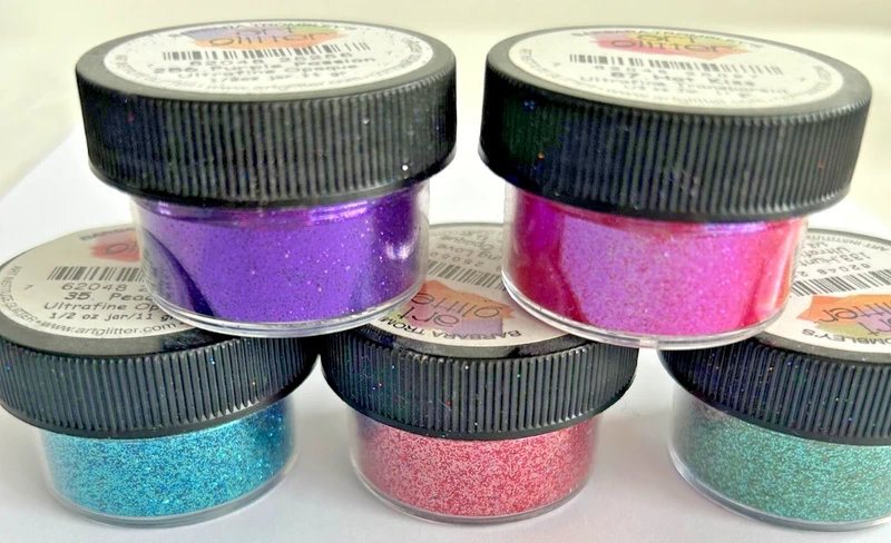 5 pots of Barbara Trombley craft glitter 1/2 ounce