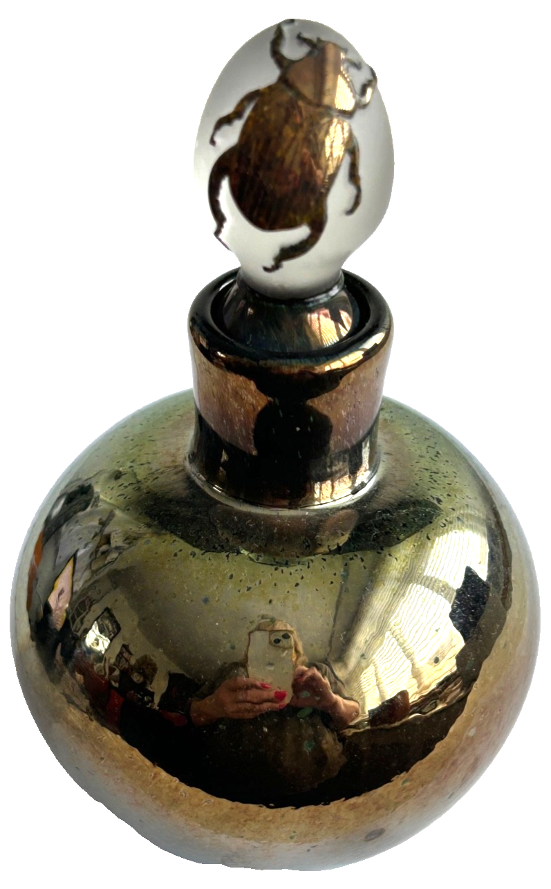 Contemporary art glass perfume scent bottle metallic intaglio scarab stoppe