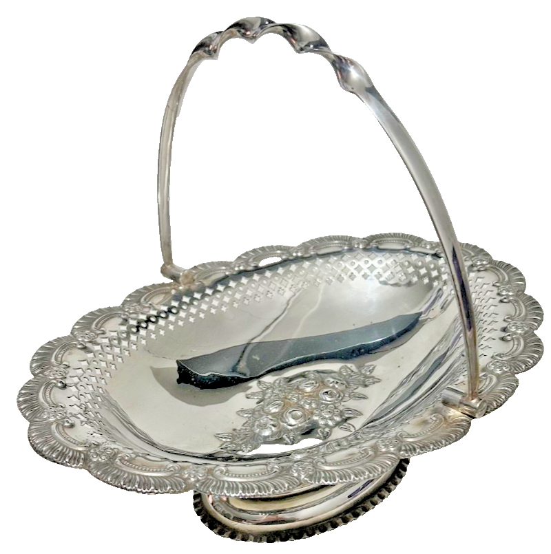 Antique silver plate plated Edwardian basket bread rolls fruit dish