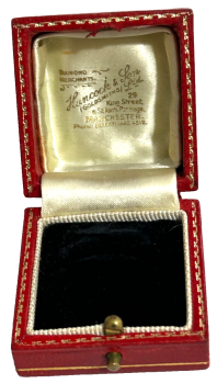 Antique red tooled leather ring box Hancock & Sons Manchester