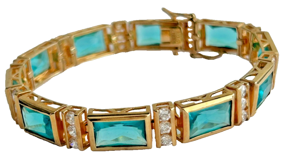 Sterling silver gilt paste blue topaz coloured line bracelet stamped 925