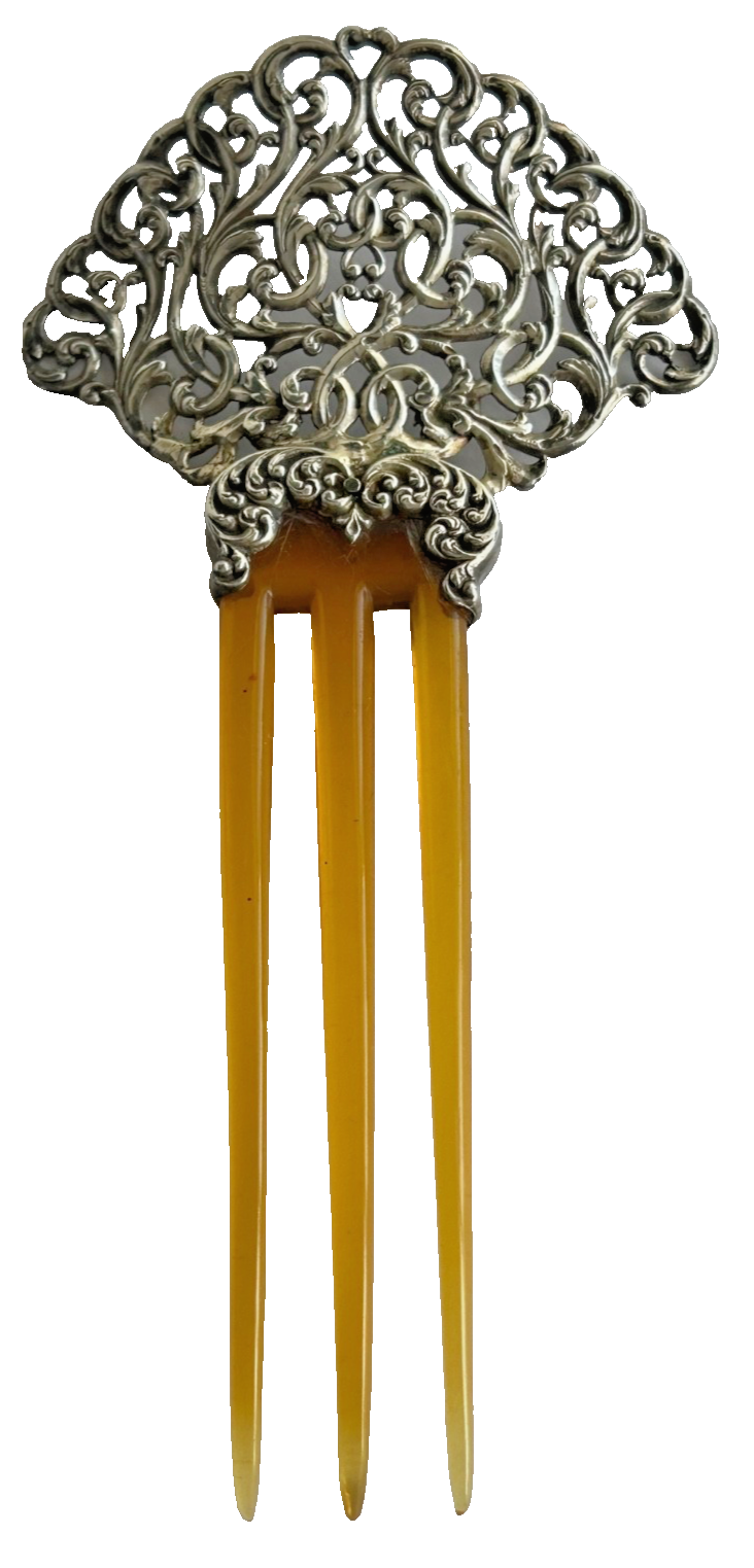 A beautiful Antique Victorian Sterling fine silver hair comb fretwork
