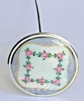 A beautiful large Antique Edwardian Sterling silver enamel hat pin London 1910