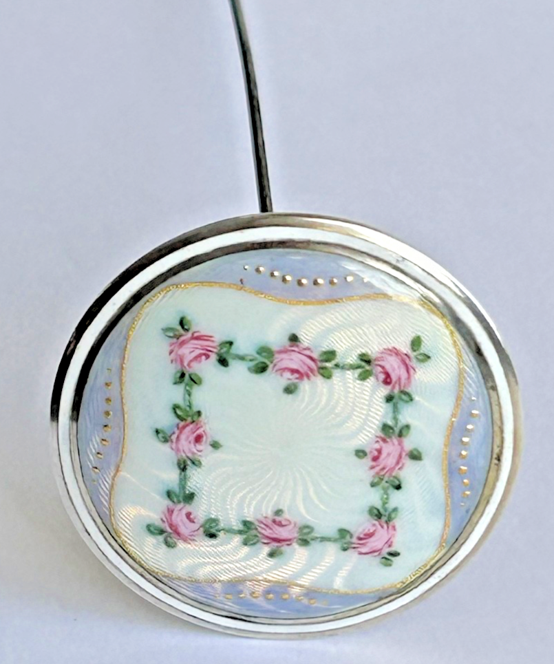 A beautiful large Antique Edwardian Sterling silver enamel hat pin London 1