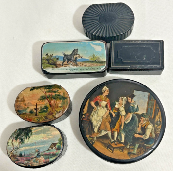 Antique snuff box boxes x 6 papier mache Victorian