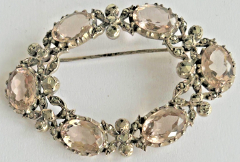 A Vintage brooch pin sterling silver pink paste marcasite