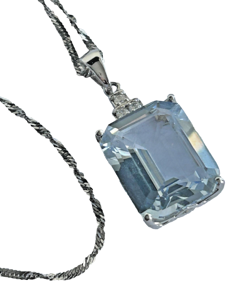 Sterling silver cornflower blue white CZ sterling silver pendent chain neck