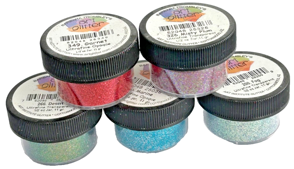 5 pots of Barbara Trombley craft glitter 1/2 ounce