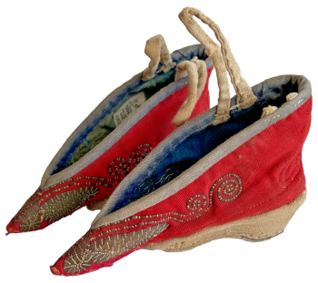 A pair of Antique Chinese Embroidered butterfly bound foot feet lotus shoes Qing dynasty
