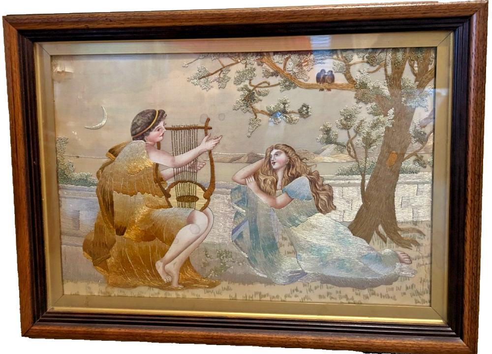 Antique Embroidery needlepoint silk picture 19th century