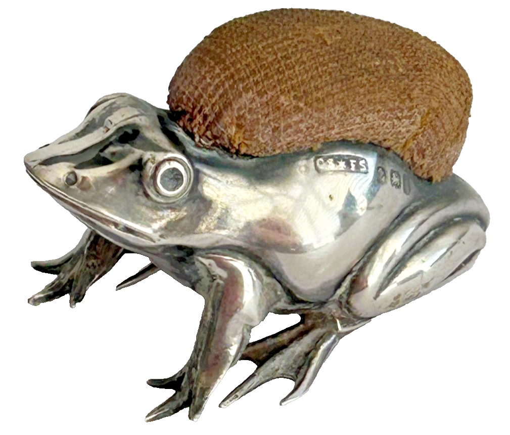 Antique sterling silver novelty frog pin cushion hallmarked London 1903
