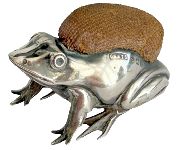 Antique sterling silver novelty frog pin cushion hallmarked London 1903