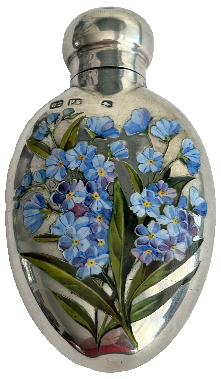 Antique sterling silver enamelled perfume scent bottle hallmarked London 18