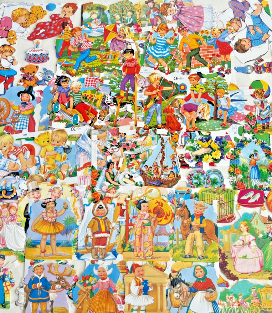 Decoupage lithograph Vintage style Paper scraps x 10 sheets infants childre