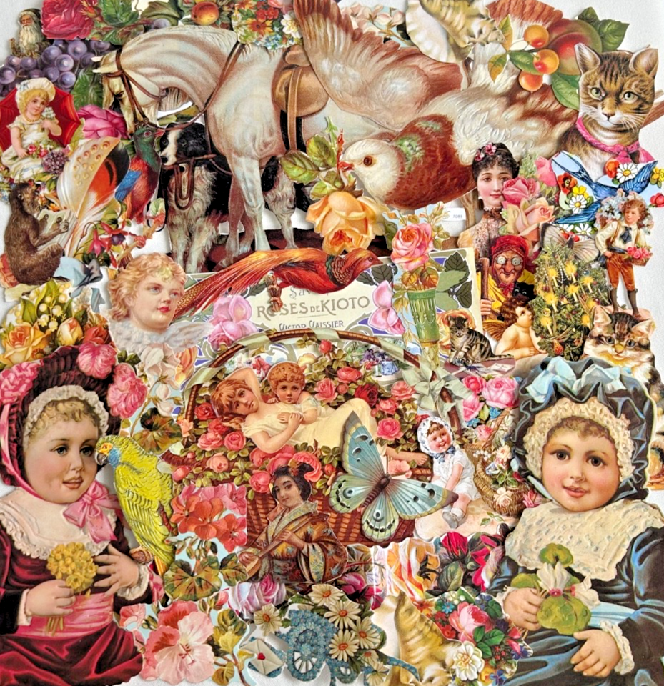 Decoupage Victorian style Paper scraps x 40 lady's angels flowers cats Chri