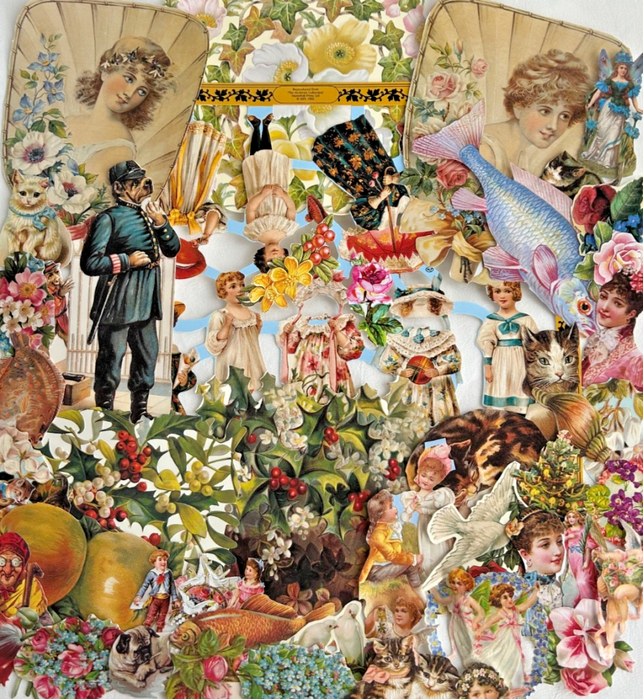 Decoupage Victorian style Paper scraps x 40 lady's angels flowers fans cats J