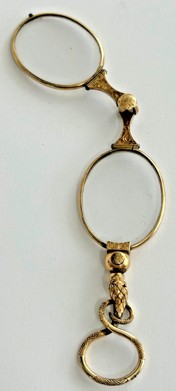 Antique Victorian Lorgnettes glasses heavy gold plated snake design