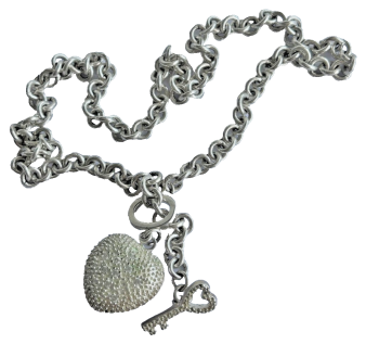 Solid sterling silver heart & Key pendent chunky chain necklace 925