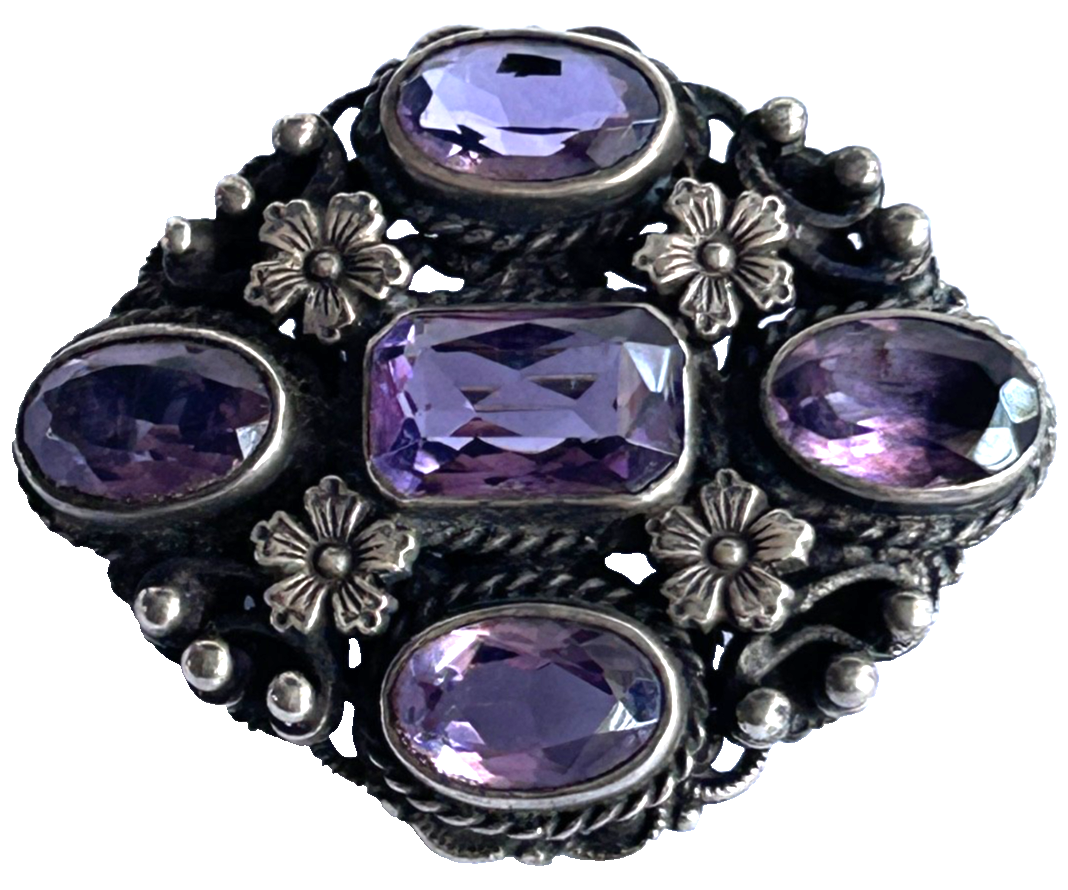 Solid sterling silver Amethyst vintage Zolton White or Instone brooch pin