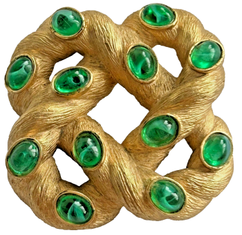 Vintage Trifari Celtic Knot Emerald Gripoix glass gold tone Brooch Pin