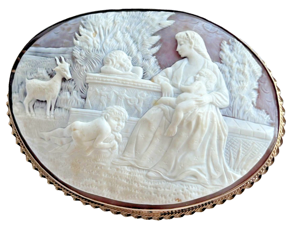 9 ct gold Very large grand tour cameo brooch pin