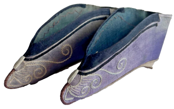 A pair of Antique Qing dynasty bound foot feet lotus silk embroidered shoes slippers