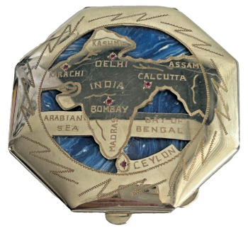 Vintage antique Novelty powder compact India Delhi Bombay silver col ruby Ceylon