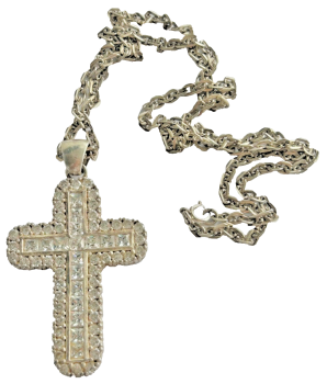 Solid sterling silver pendent chunky chain paste cross necklace 925
