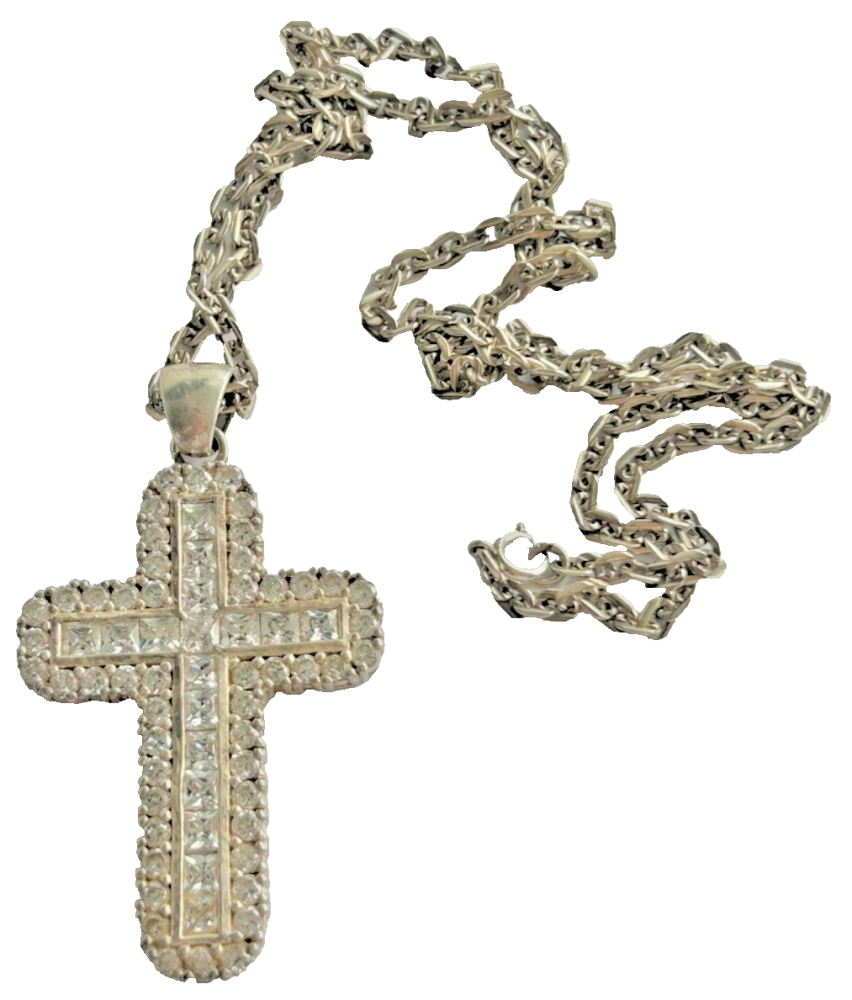 Solid sterling silver pendent chunky chain paste cross necklace 925