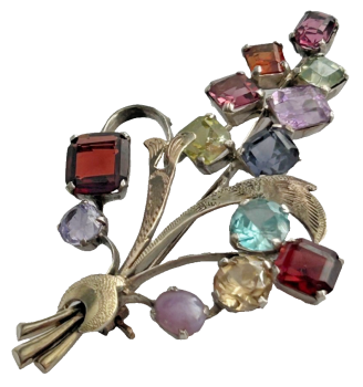 A Vintage sterling silver gemstone Amethyst Garnet Citrine spray brooch pin