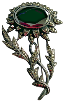 A Vintage C1968 sterling silver Marcasite sunflower brooch pin hallmarked