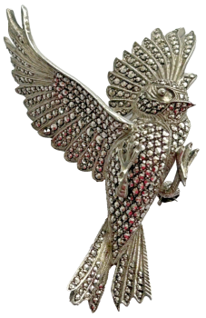 Vintage sterling silver Marcasite brooch pin Hallmarked 1960 Bird in flight