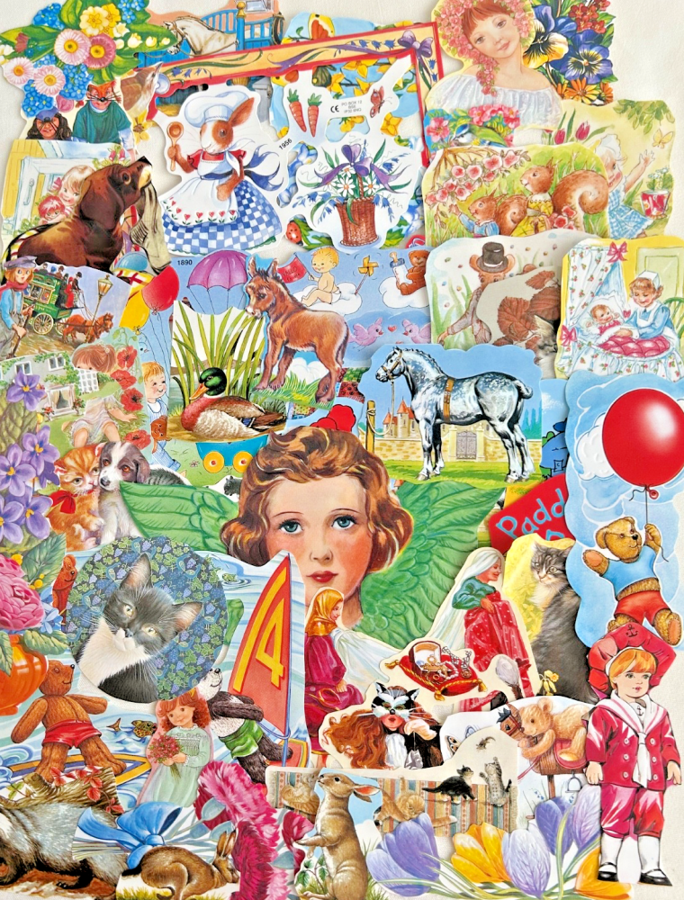 Decoupage Vintage Paper scraps x 40 children horses flowers nursery rhymes 