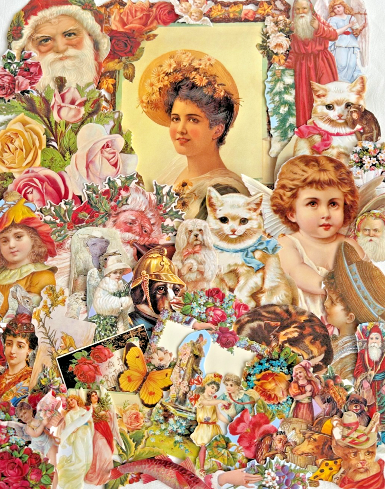 Decoupage Victorian style Paper scraps x 40 ladys angels flowers cats dogs 