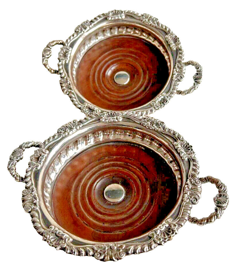 A pair of Antique Sterling silver coaster pair hallmarks 1814 Georgian