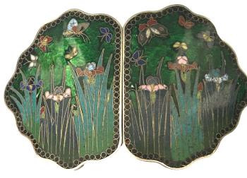 Antique Art Deco Nouveau belt buckle enamelled flowers butterfly's Japanese