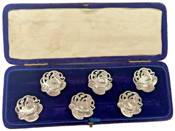 Antique Art Nouveau sterling silver buttons hallmarked 1902 Swans Zimmerman