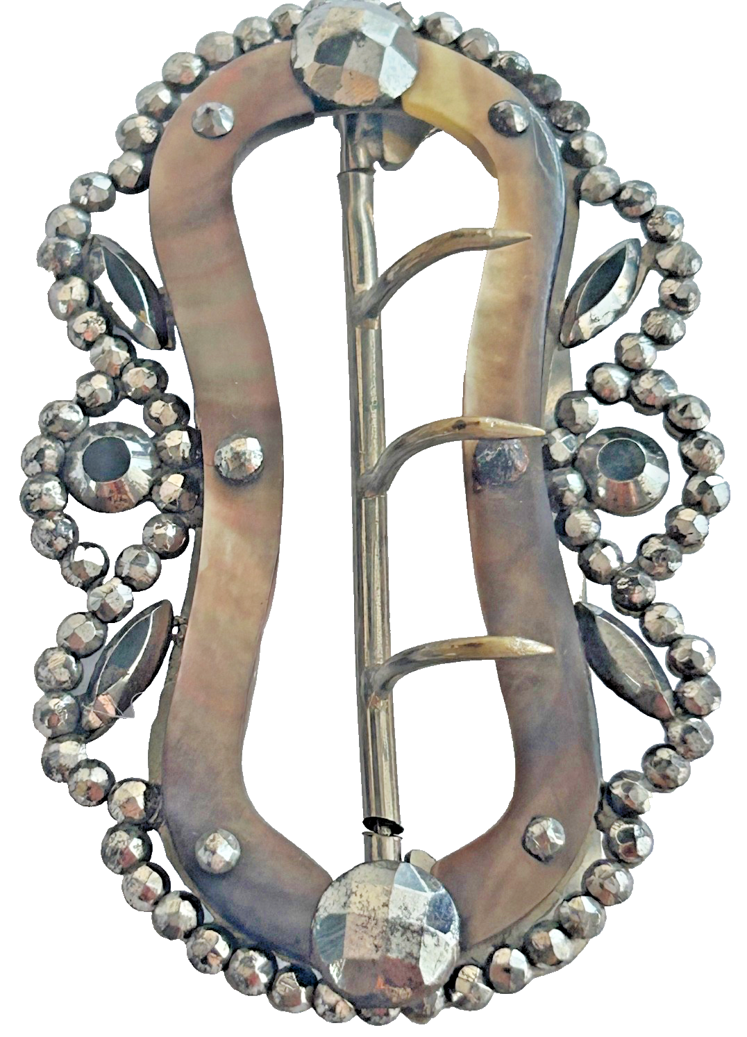 Antique Cut steel mother of pearl buckle clasp cut steel Victorian