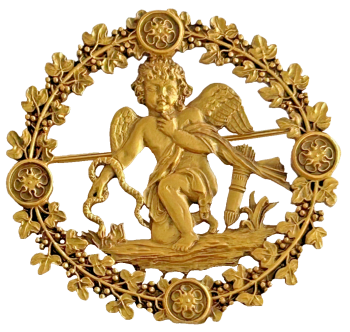 A Historic museum Deerfield Massachusetts Wreath Cherub Snake brooch pin pendant