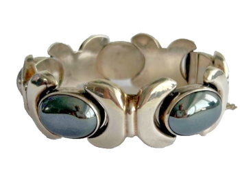 A chunky Vintage Sterling Silver Hematite bracelet import marks for London