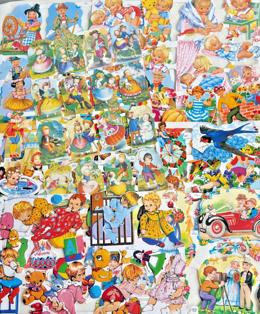Decoupage lithograph Vintage style Paper scraps x 10 sheets infants childre