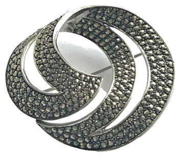 A Large stylish vintage sterling silver retro brooch pin Marcasite