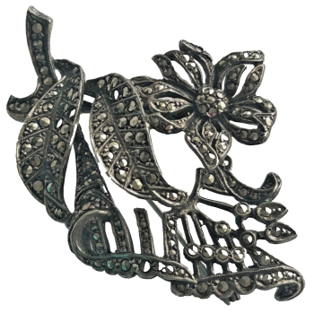 A Large stylish vintage sterling silver retro brooch pin Marcasite