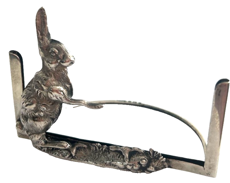 A Antique Edwardian novelty hare rabbit menu holder C1906 sterling silver