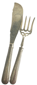 Antique Victorian fish fork and knife solid silver hallmarked London 1881