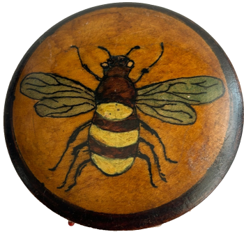 Antique Arts & Crafts pokerwork pin wheel Painted Bee design